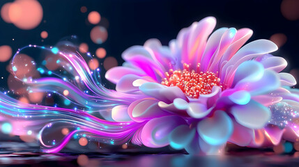Glowing Fractal Floral Pattern with Neon Lights