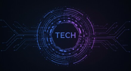 Obraz premium Tech Innovation: A mesmerizing display of technological prowess, with interconnected circuits, concentric circles, and the bold word 'TECH' at its core.