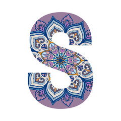 Letter s with mandala elements, png letter with decorative typography art transparent background