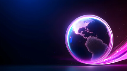 Glowing Holographic Earth Design with Pink and Purple Lights