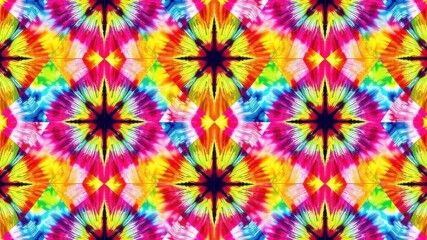 Vibrant Kaleidoscopic Tie-Dye Pattern with Geometric Starburst Designs