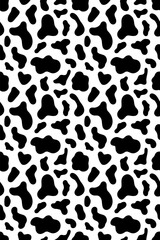  Seamless black and white cow skin texture. Pattern for milk farm production, covers, print for clothes, posters, cards, banners etc.