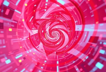 Fototapeta premium Abstract swirling red and orange digital spiral, technology background, pattern, data