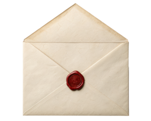 Sealed envelope with a classic wax stamp detail on a transparent background