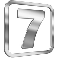 Number Seven 3D icon with silver metallic effect in a square with modern design