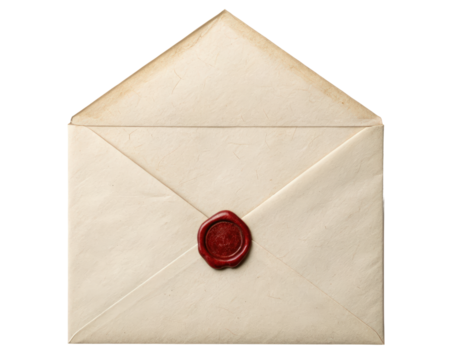 Sealed envelope with a classic wax stamp detail on a transparent background