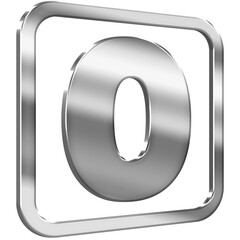Number Zero 3D icon with silver metallic effect in a square with modern design