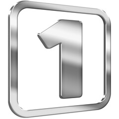 Number One 3D icon with silver metallic effect in a square with modern design