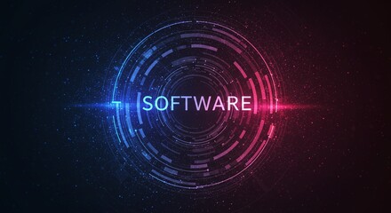 Obraz premium Digital Software Design: Futuristic design of software, illuminated by blue and red lights, conveying cutting-edge technological concepts and digital innovation.