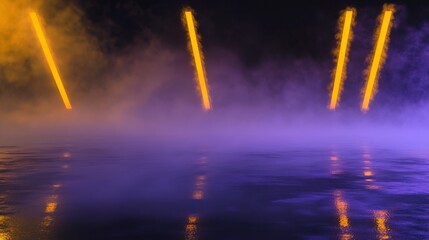 Mystical Water Scene with Glowing Light Beams