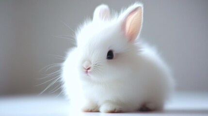 Fototapeta premium Adorable white bunny, indoor shot, soft light, pet, cute