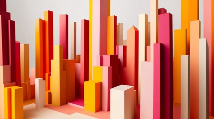 Obraz premium A vibrant cityscape created with colorful geometric shapes showcasing artistic architecture.