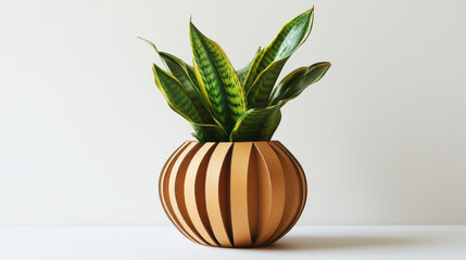 stylish cardboard plant pot featuring unique wave like design, perfect for adding touch of nature to any space