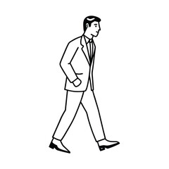 Stylish Man Walking, Business Suit, Professional, Outline, Simple, Elegant, Modern, Minimalist, Line