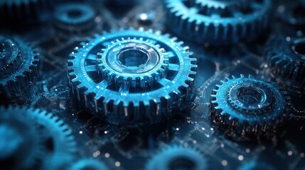 Blue Metallic Gears Interlocked System