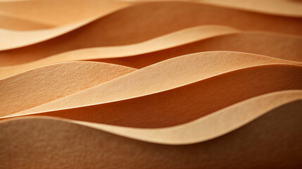 Layered waves of textured paper create visually captivating abstract composition, showcasing warm tones and smooth curves