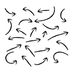 Arrows with grunge lines. Hand drawn set of doodle arrow icons. Collection of hand free curved lines and pointers in eps 10.