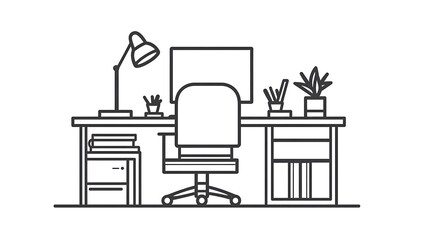 Modern Minimalist Office Desk Workspace Design Illustration