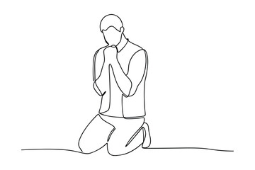 Kneeling Man, OneLine Drawing, Prayer, Faith, Hope, Devotion, Spirituality, Belief, Worship, Supplic