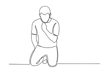 Kneeling Man, SingleLine Drawing, Sorrow, Despair, Grief, Pain, Suffering, Depression, Anguish, Huma
