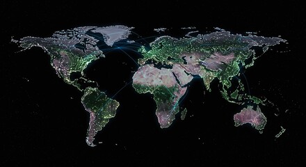 World at Night: Capturing a satellite view, showcasing the intricate network of global cities illuminated against the dark, revealing the interconnectedness of human civilization.