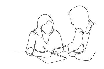 Oneline drawing of business meeting, collaboration, teamwork, partnership, consultation