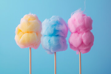 Colorful candy cotton on blue background