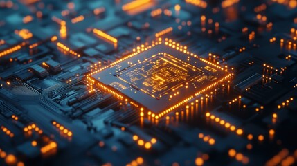 Neural Network AI Chip Glowing with Data Energy Ultr