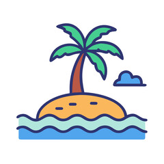 Tropical Island Vector , Palm Tree Beach Illustration , Summer Vacation Icon