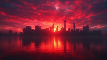 Fototapeta premium Fiery Cityscape at Dawn