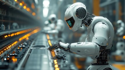 Fototapeta premium Futuristic City Workers Operating Advanced Technology