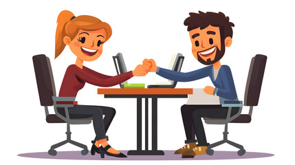 Professional Cartoon Vector Illustration of Colleagues Celebrating Success with Fist Bump Gesture