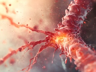 Powerful explosive fiery eruption with energy and force