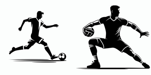 Football Player Trapping Ball silhouette controls descent, exhibiting skillful footwork and nimble ball control.