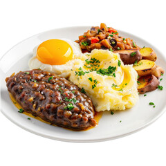Tender Meatloaf with Creamy Mashed Potatoes and Fresh Vegetables on a White Plate