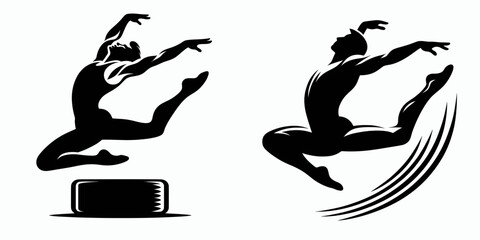 Sport artistic gymnastics jumps silhouette shows motion, skill, and perfect balance, capturing dynamic athletic movement.