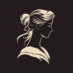 Minimalist line art side profile of a woman with long hair