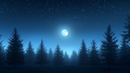 Fototapeta premium Moonlit night in an enchanted forest serene landscape under the stars