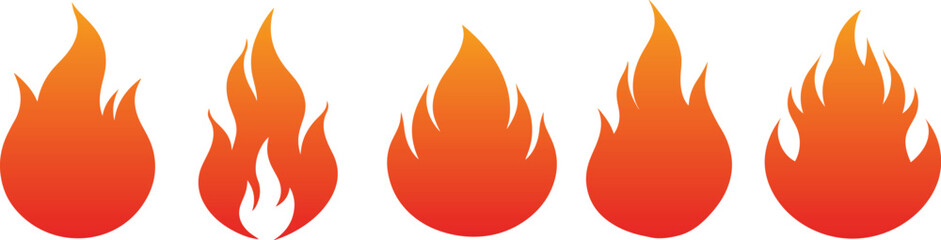 Set of  Colorful Fire Icon vector isolated on white background