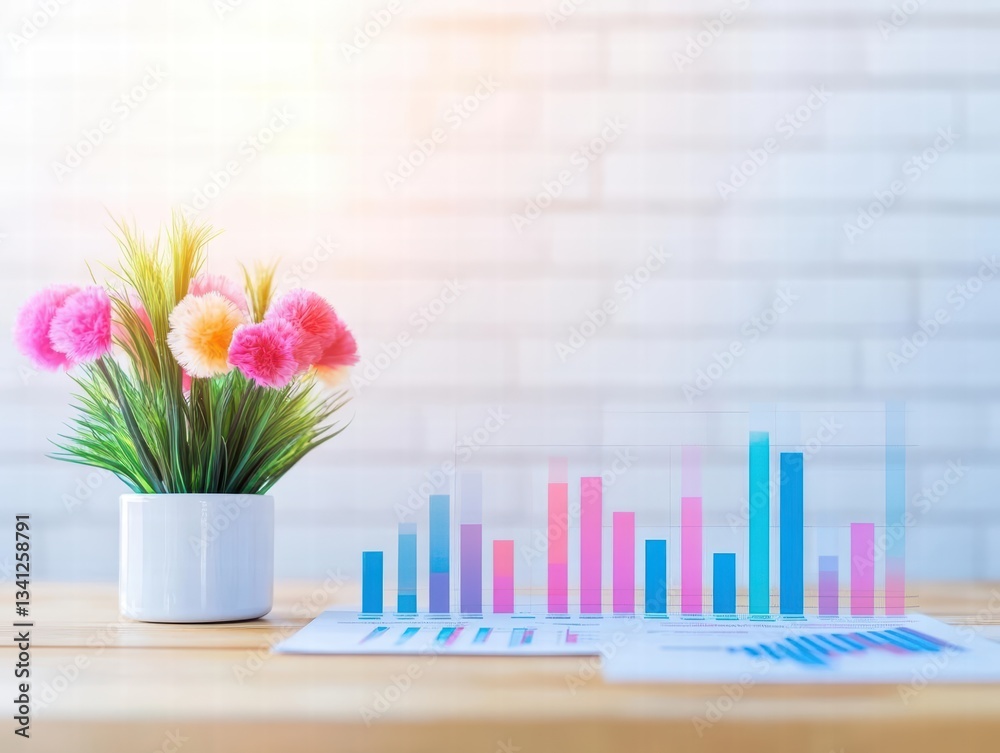 Aufkleber green plant with financial charts displayed next to it representing growth and progress in business 