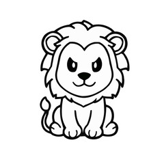 Black and white line art of a lion, logo, coloring book asset, for your coloring book, kawaii