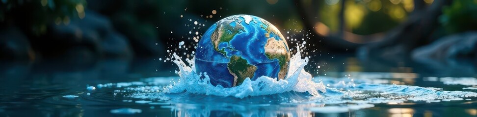 Fototapeta premium Aqua globe, vibrant splash, world water crisis, background, nature, environment
