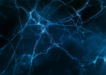 Glowing Digital Network Abstract Technology Background with Connected Nodes on a Dark Blue Canvas for Data Transfer and Connectivity Concepts