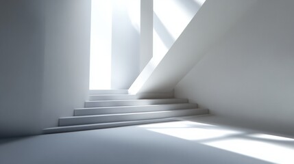 Obraz premium Complex interplay of light and shadow in a modern architectural space featuring overlapping shadows from multiple sources during daytime