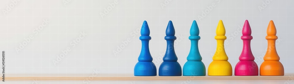 Poster a row of colorful wooden pegs arranged neatly on a surface showcasing a unique toy for children and 
