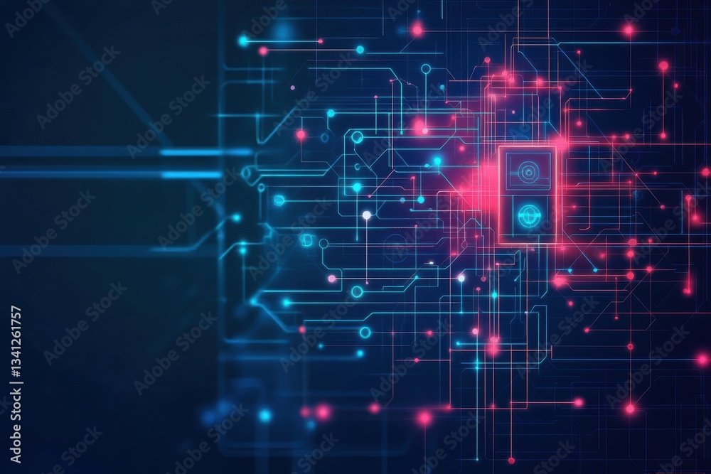 Aufkleber A futuristic network circuit graphic highlighted with a bold red light creating an engaging tech-inspired visual experience