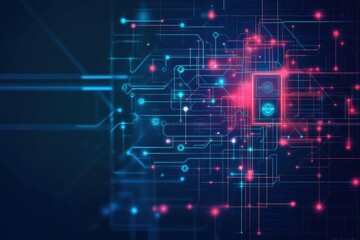 Naklejka premium A futuristic network circuit graphic highlighted with a bold red light creating an engaging tech-inspired visual experience