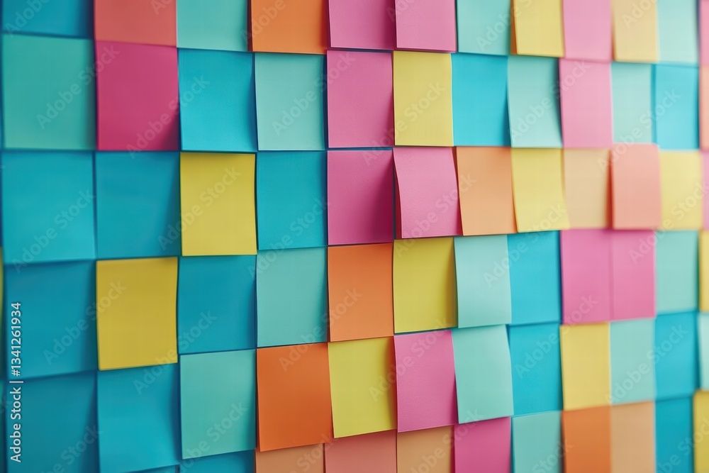 Poster creative wall made of sticky notes in various colors forming a unique arrangement with a playful vib