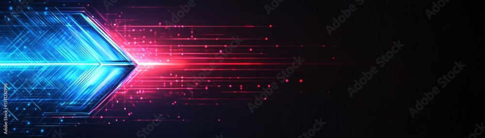 Poster Intriguing hexagon with red and blue light creating a vibrant arrowhead design symbolizing direction and focus