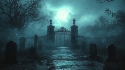 Mysterious Gate in Dark Fog
